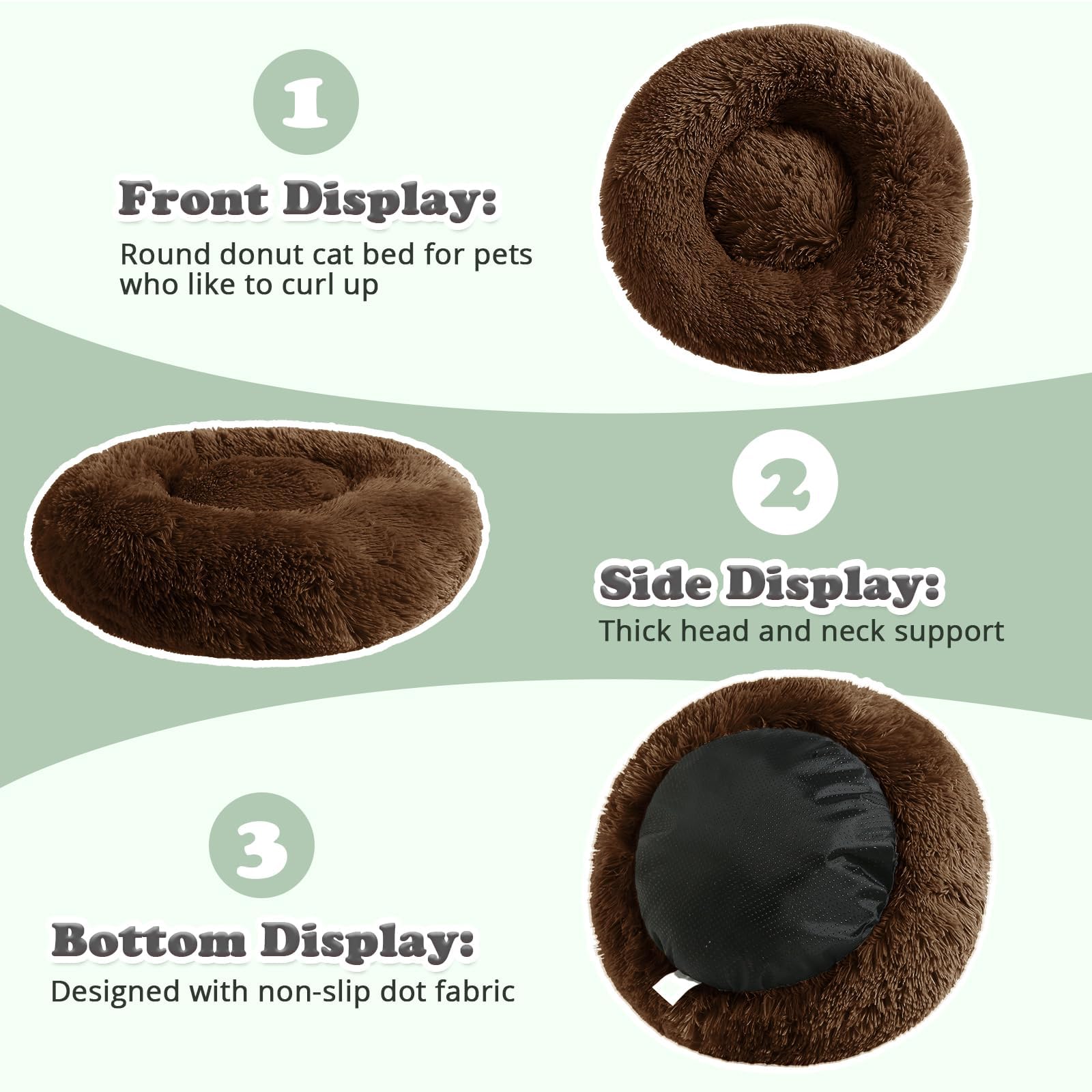 JOLLYVOGUE donut bed interior view reveals plush faux fur and neck support.