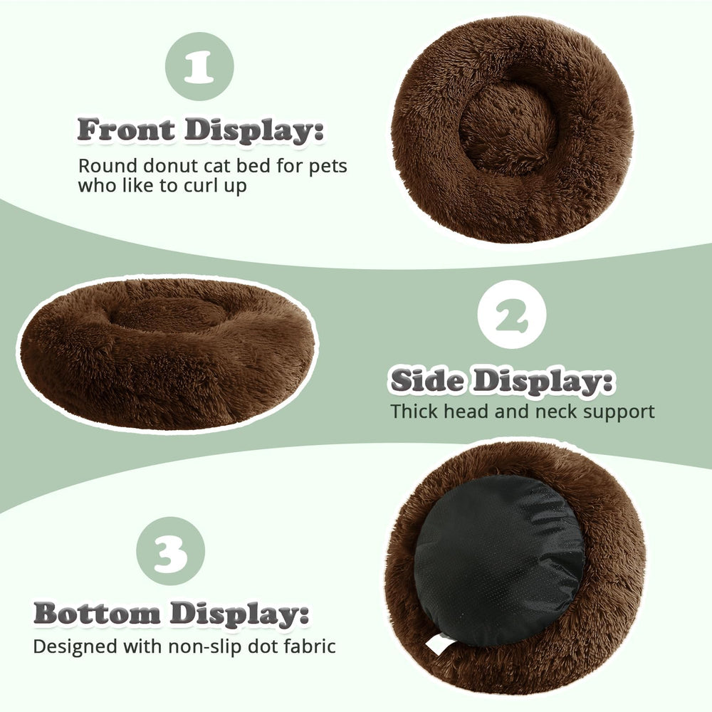 JOLLYVOGUE donut bed interior view reveals plush faux fur and neck support.