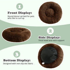 JOLLYVOGUE donut bed interior view reveals plush faux fur and neck support.