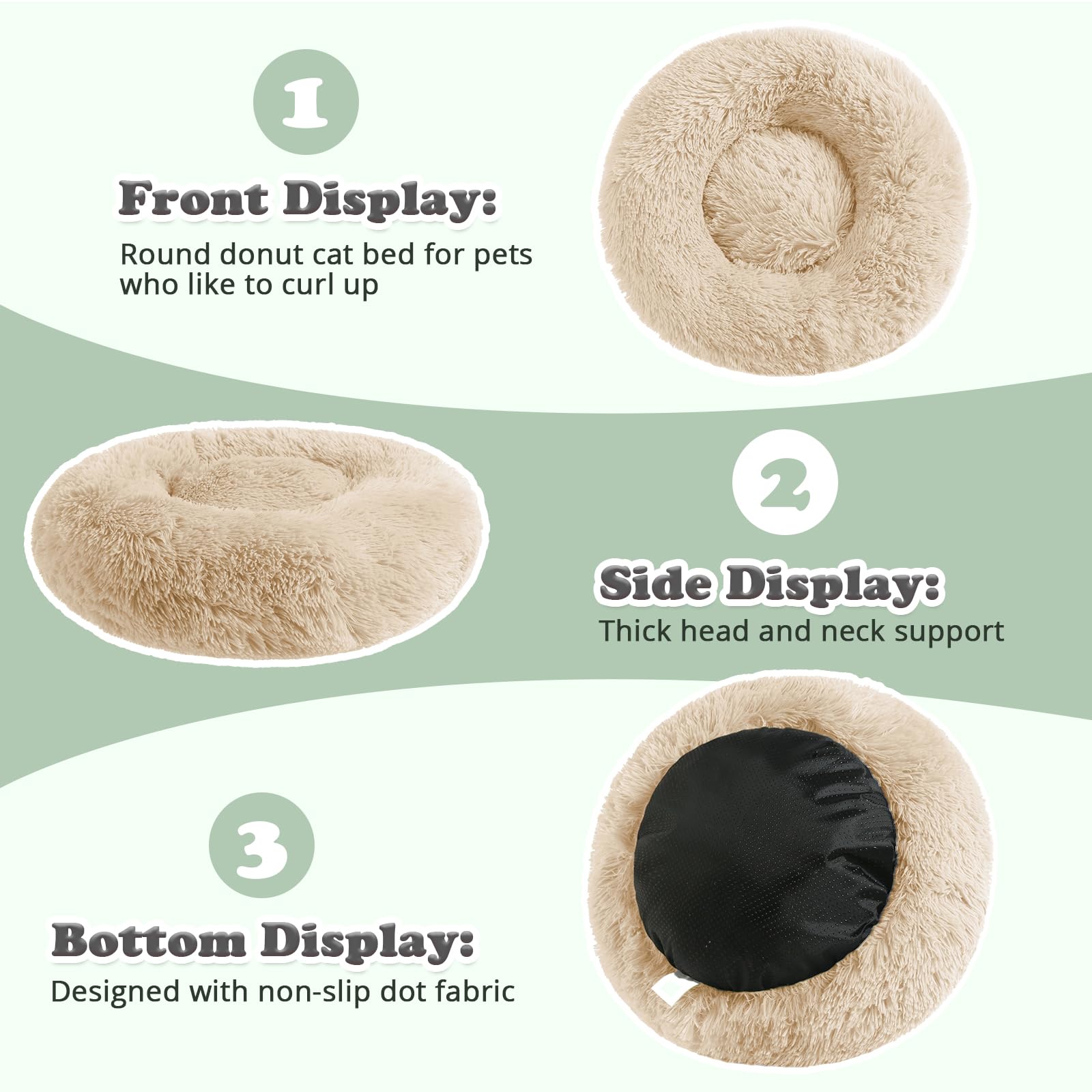 JOLLYVOGUE donut bed non-slip base—keeps bed in place during activity.