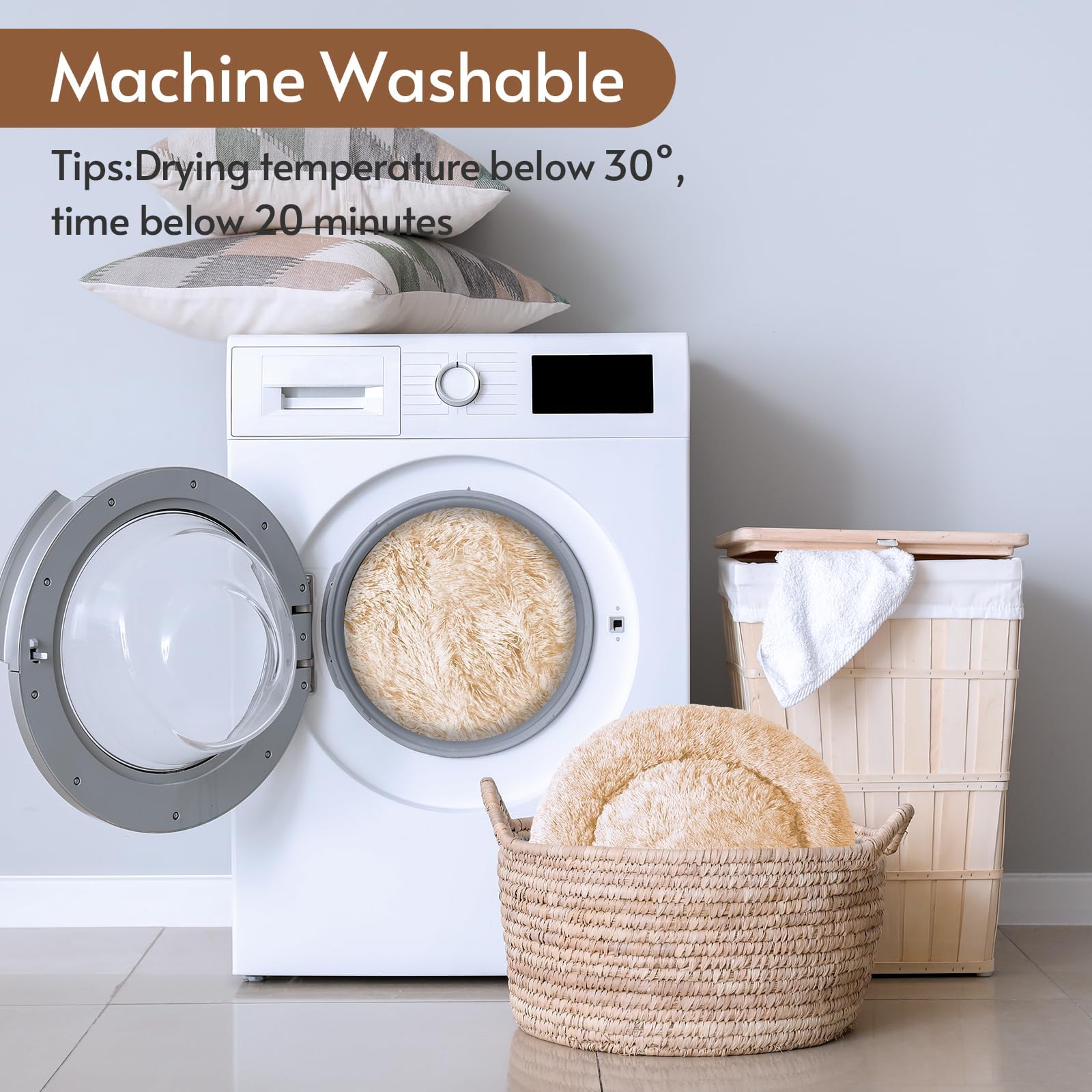 JOLLYVOGUE donut bed non-slip base helps pets stay settled on floors