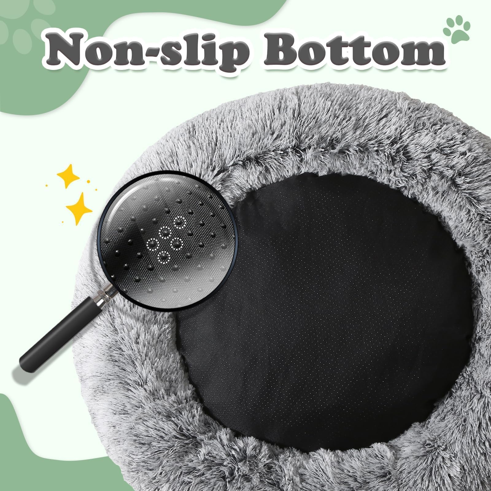 JOLLYVOGUE donut bed non-slip bottom detail demonstrates stable placement during playful bursts.