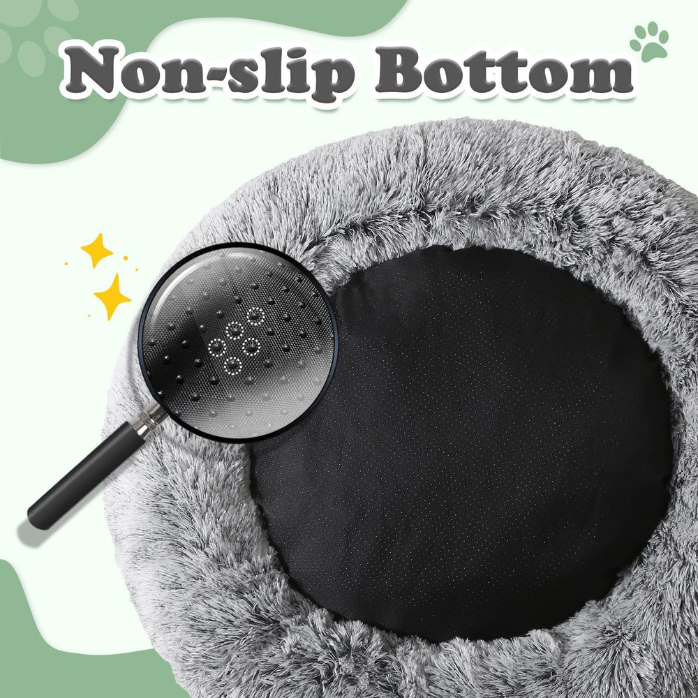 JOLLYVOGUE donut bed non-slip bottom detail demonstrates stable placement during playful bursts.