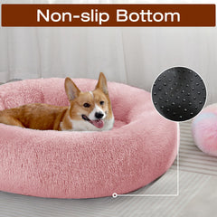 JOLLYVOGUE donut bed non-slip bottom demonstrates stable resting on slick floors.