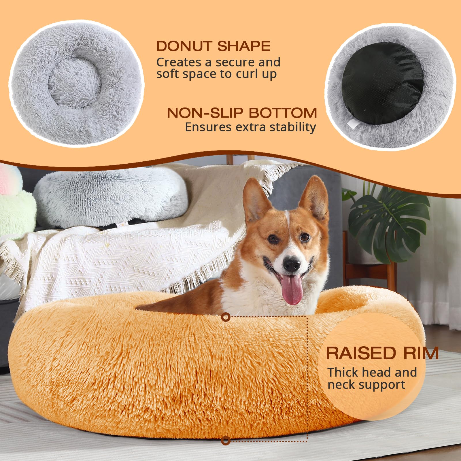 JOLLYVOGUE donut bed non-slip bottom keeps it in place during play.