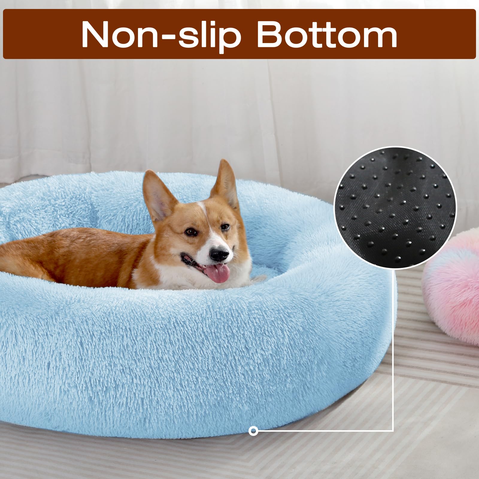 JOLLYVOGUE Donut Bed features a non-slip bottom to stay in place.