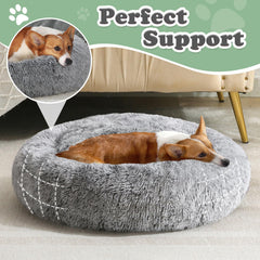 JOLLYVOGUE donut bed plush fabric closeup highlights soft texture for comfort.