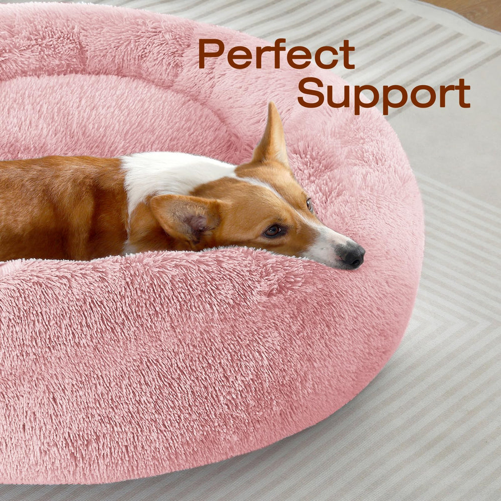JOLLYVOGUE donut bed plush fabric closeup emphasizes soft texture for comforting naps.