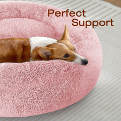 JOLLYVOGUE donut bed plush fabric closeup emphasizes soft texture for comforting naps.