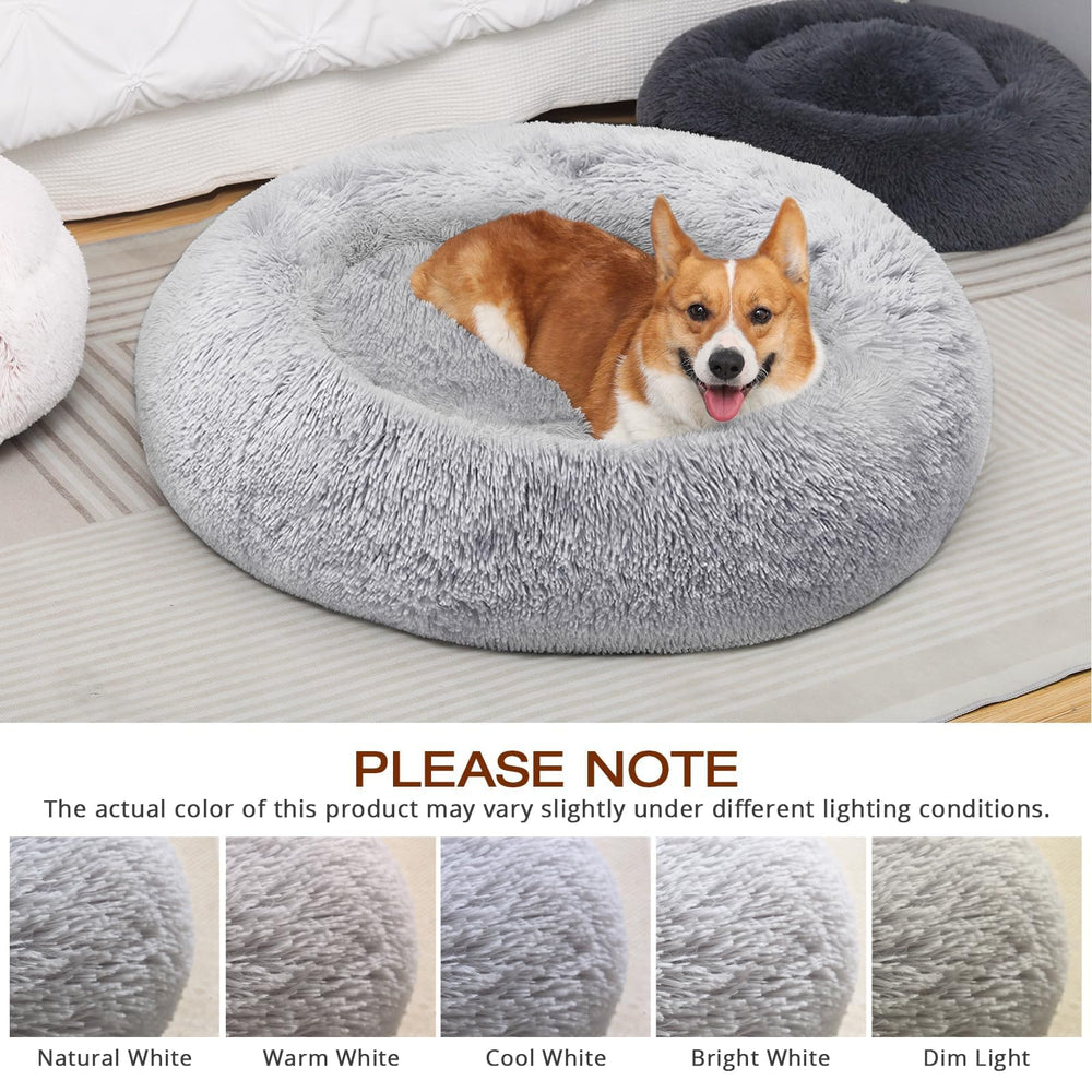 JOLLYVOGUE donut bed plush fur texture close-up for comfort.