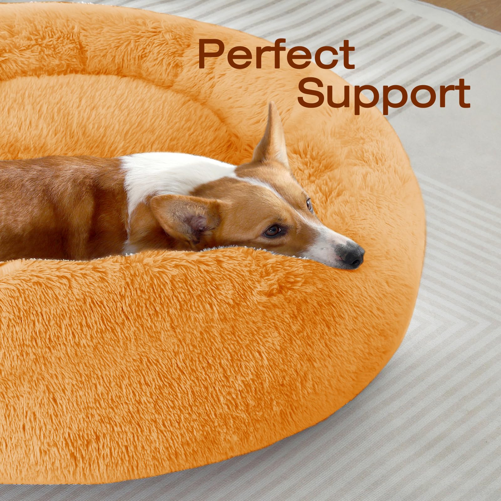 JOLLYVOGUE donut bed side snuggle demonstrates plush warmth for cats and dogs.