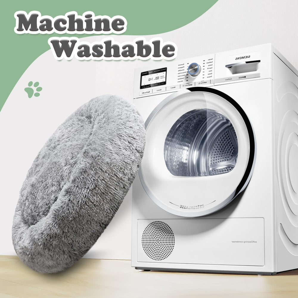 JOLLYVOGUE donut bed size-20-inch infographic shows versatile fit for pets.