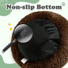 JOLLYVOGUE 23-inch round donut bed top-down view highlights warm, wrapped comfort.
