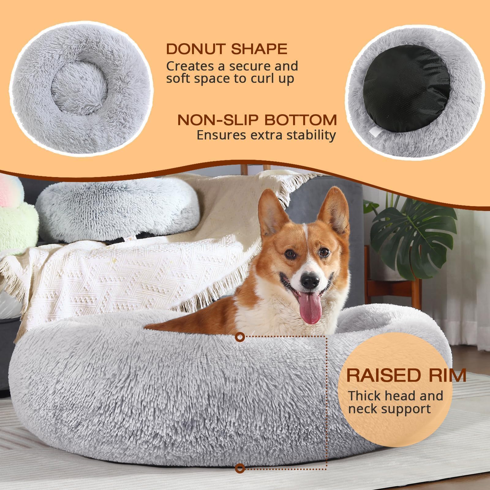 JOLLYVOGUE donut bed wash-ready cover simplifies quick cleaning.
