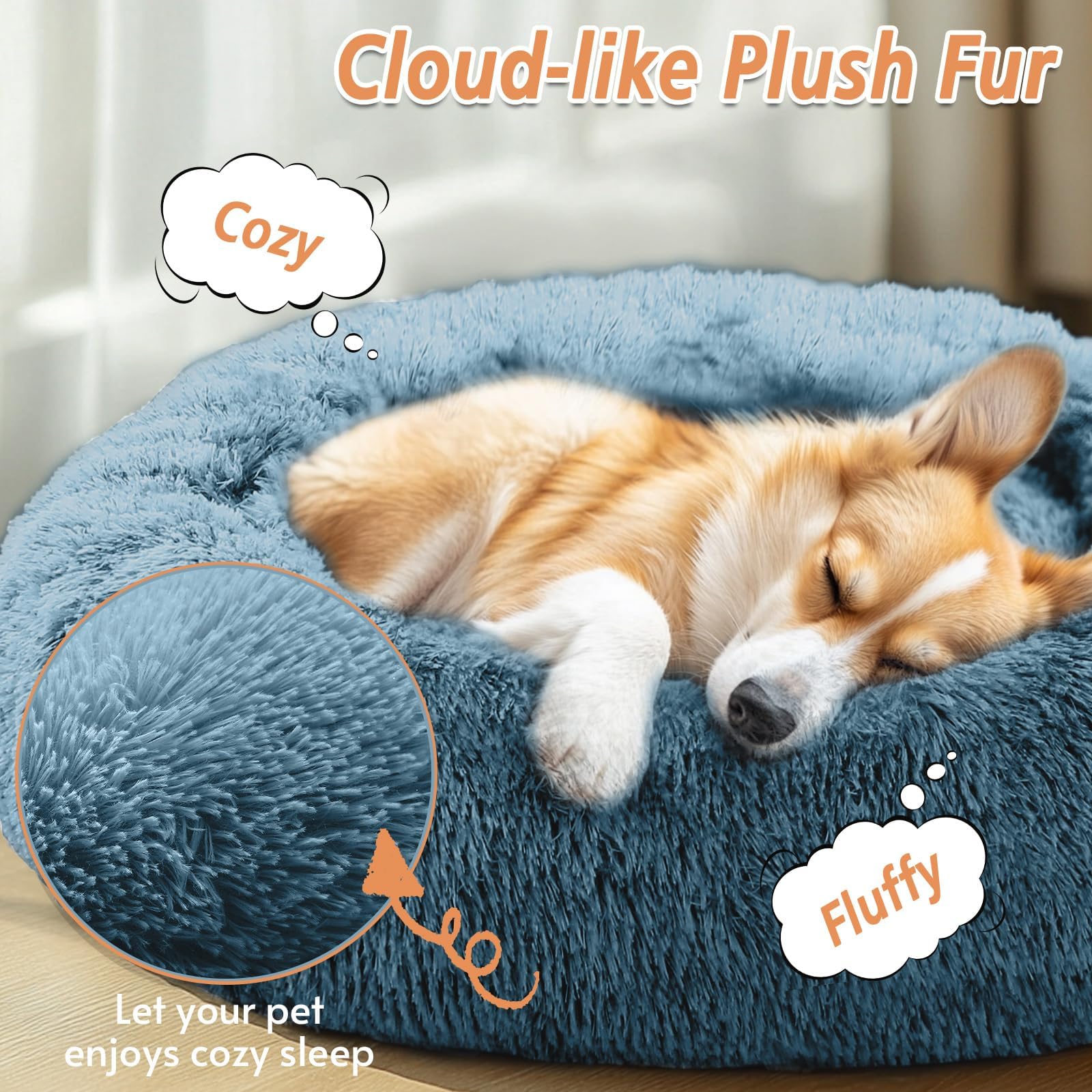 JOLLYVOGUE donut design pet bed blue highlights soothing burrow-friendly comfort
