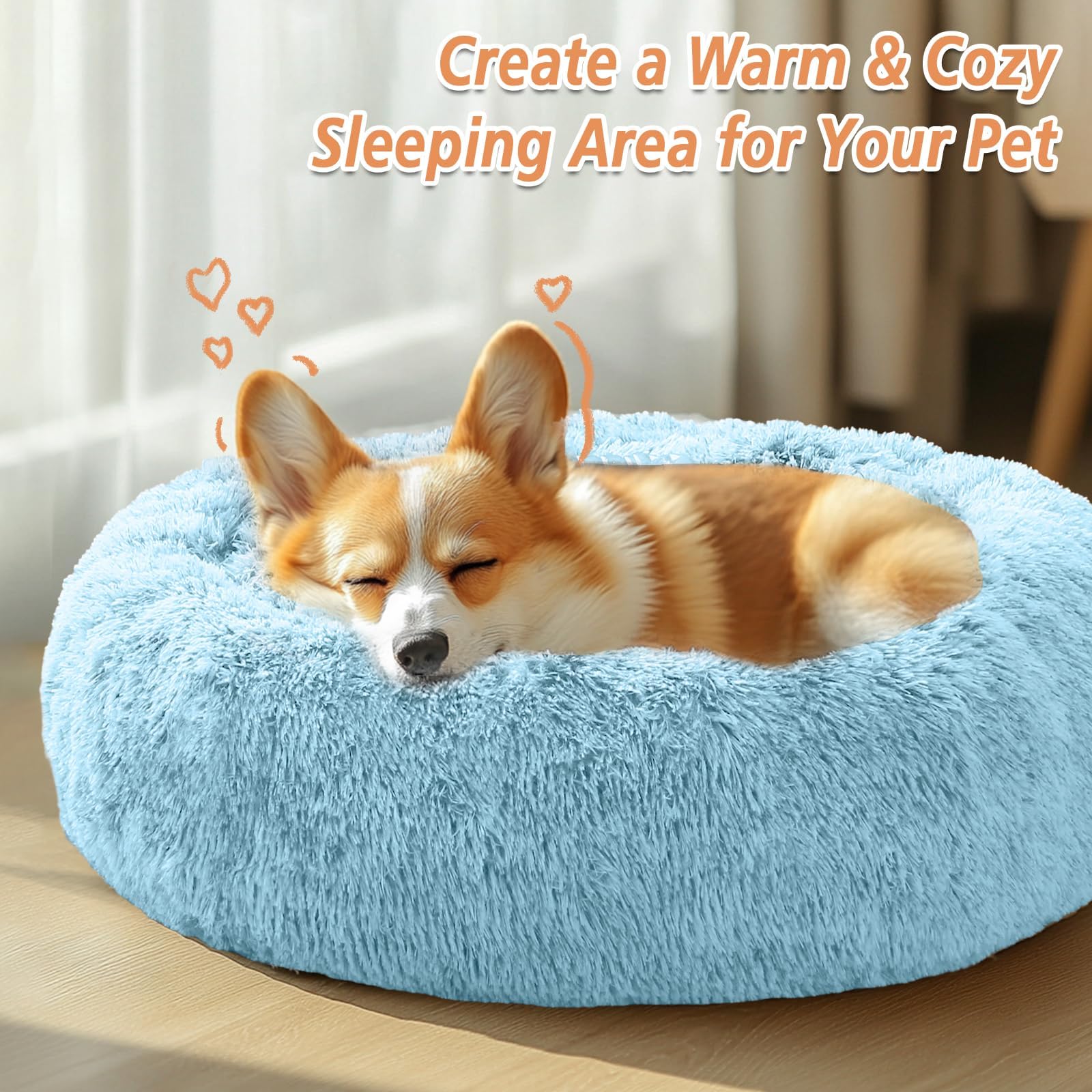 JOLLYVOGUE pet bed with raised rim supports head and neck for restful sleep.