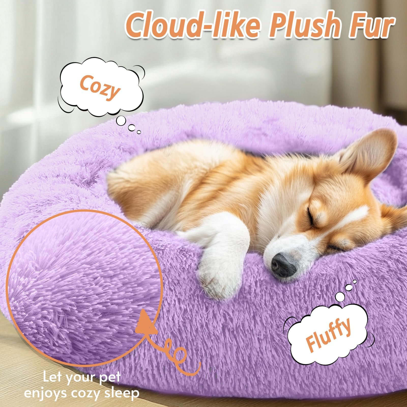 JOLLYVOGUE round pet bed with anti-slip base on floor for secure placement.