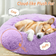 JOLLYVOGUE round pet bed with anti-slip base on floor for secure placement.