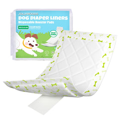 Jollywoods dog diaper liners pack-150pcs showcasing high-capacity absorbency for extended use.
