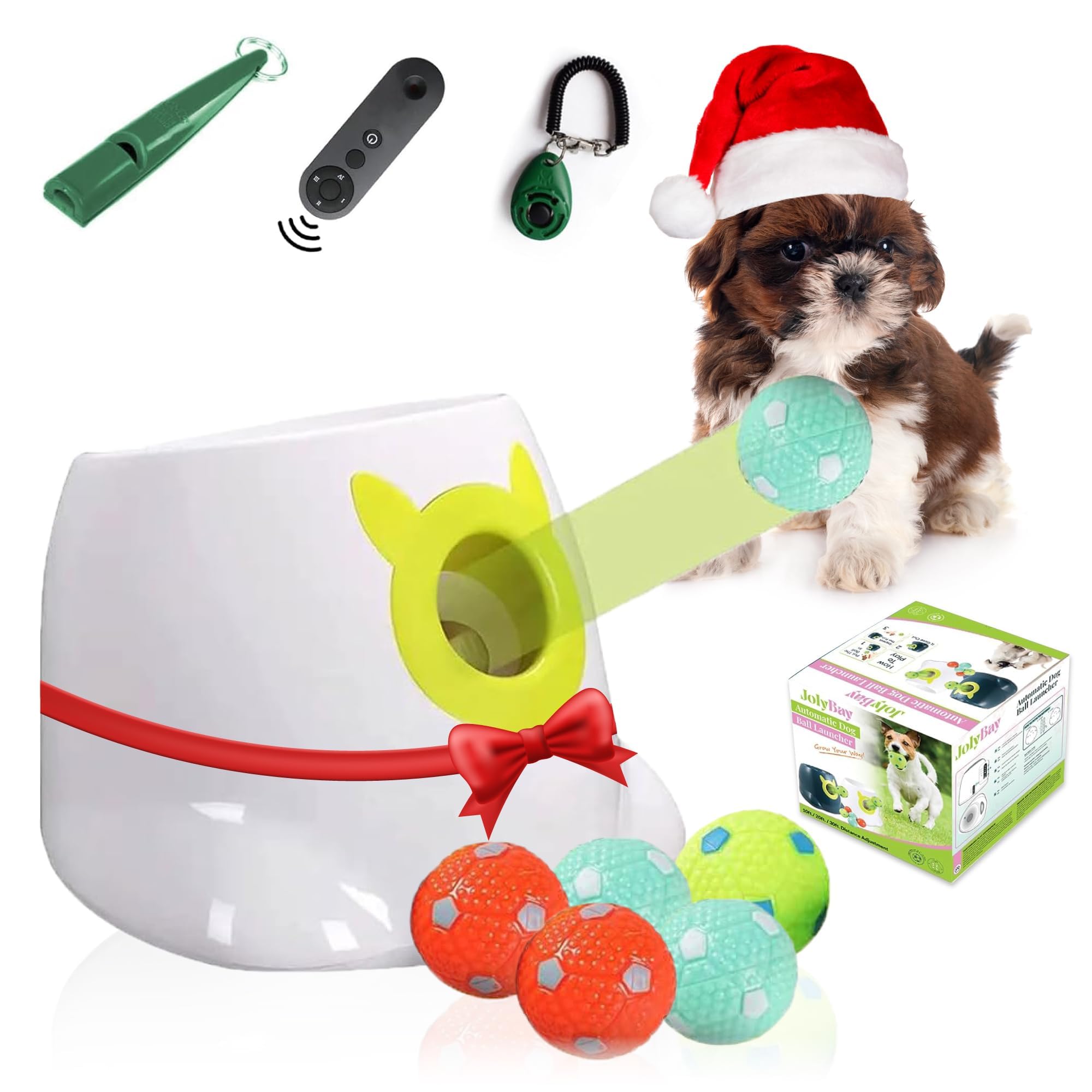 JolyBay automatic dog ball launcher front view for easy fetch indoors or outdoors