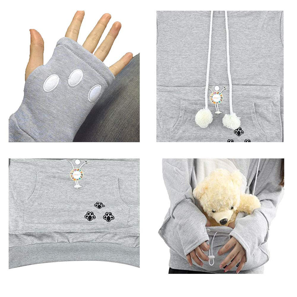 Jomago womens pet carrier hoodie pouch-open demonstrates easy pet access during strolls.