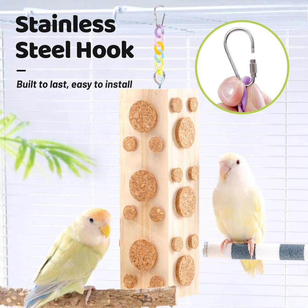 JONS NTY multi-layer chewing structure engages birds with a maze-like cork challenge.