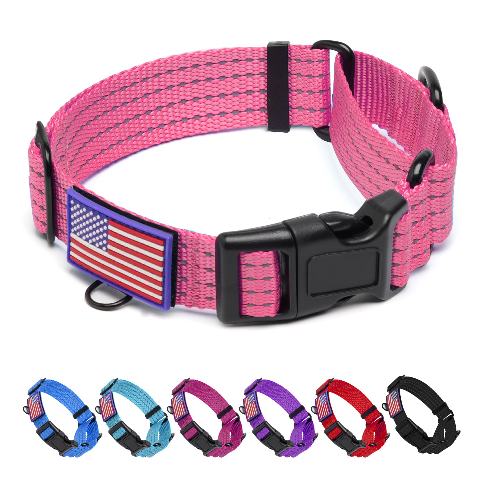 JOOCPUP martingale collar pink flag with 360-degree visibility for safer night walks