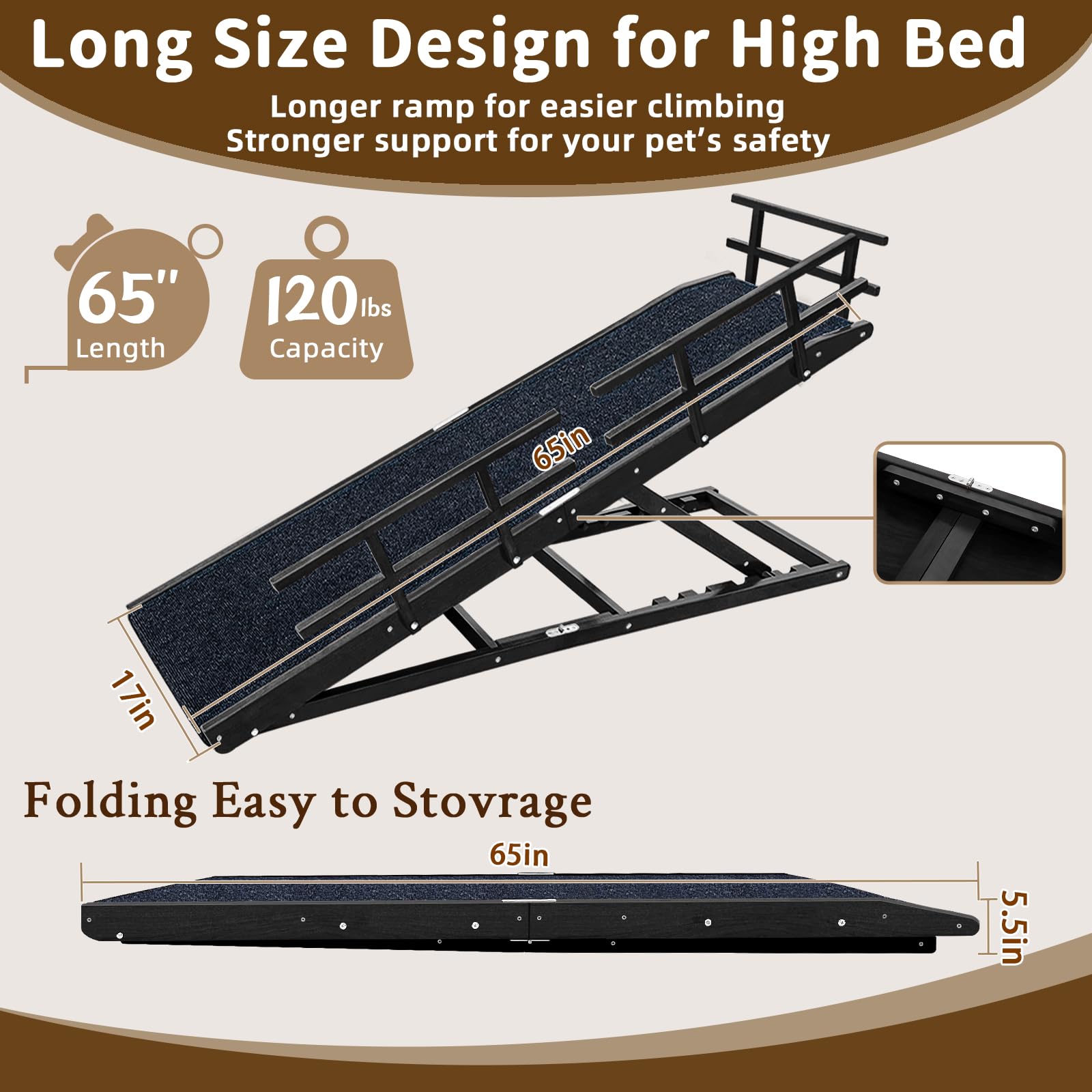 Jopavo dog ramp with side guardrails keeps senior dogs safe during climbs
