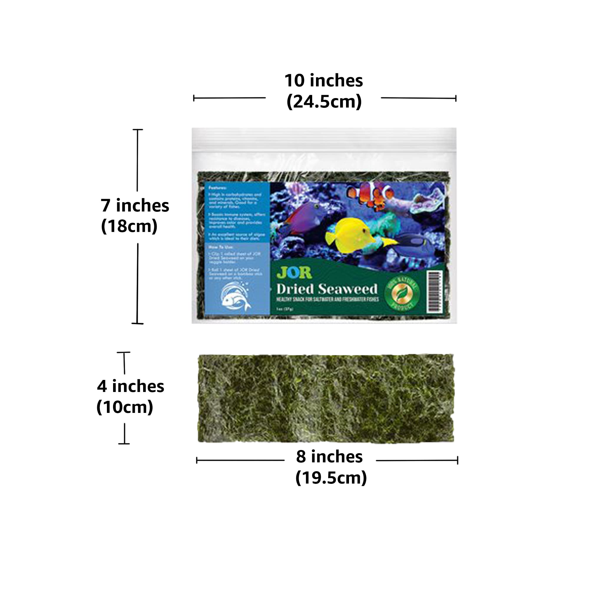 JOR seaweed sheets suitable for freshwater and saltwater tanks during feeding time.