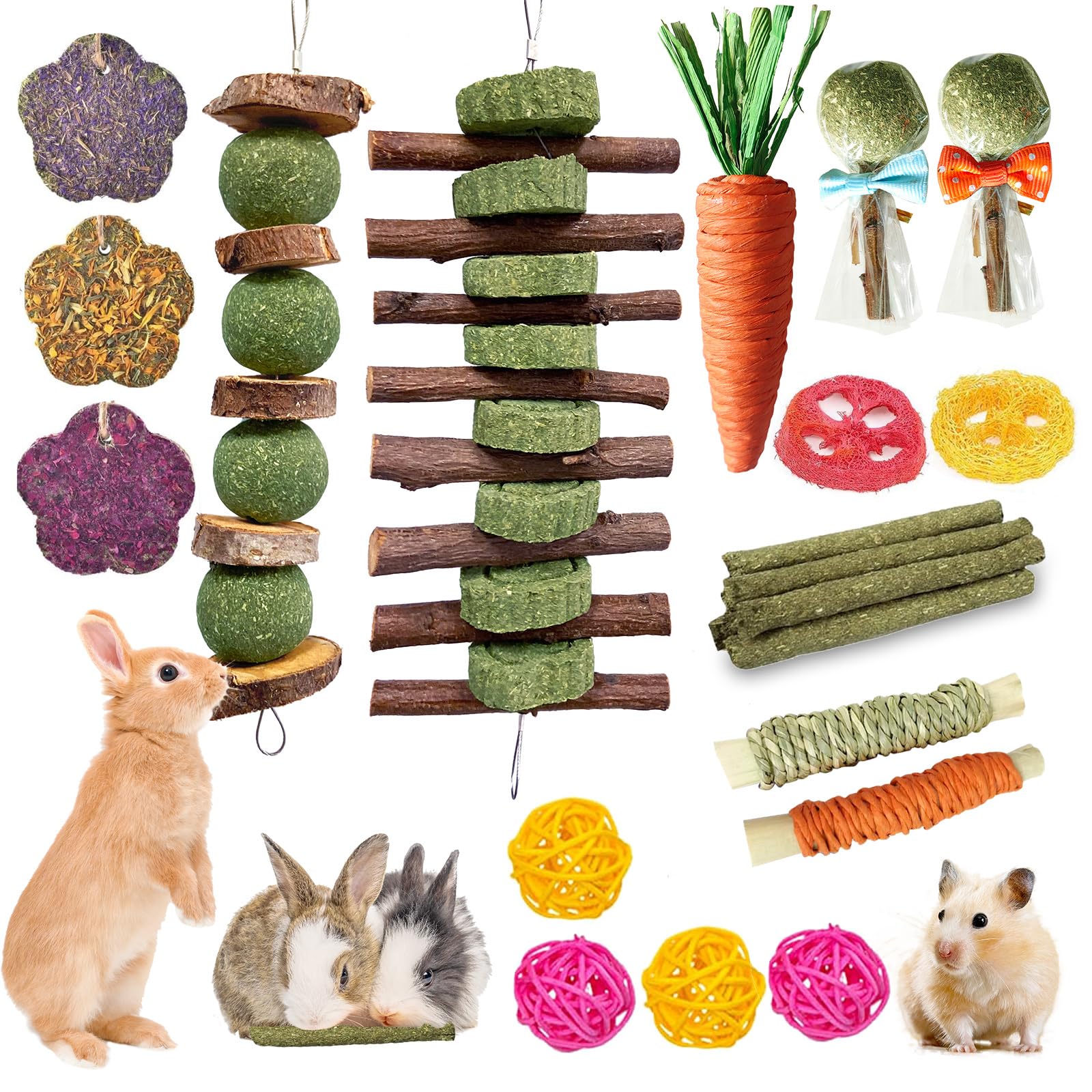 Jorewood Rabbit Chew Toys Apple Wood Molar String for enrichment and foraging