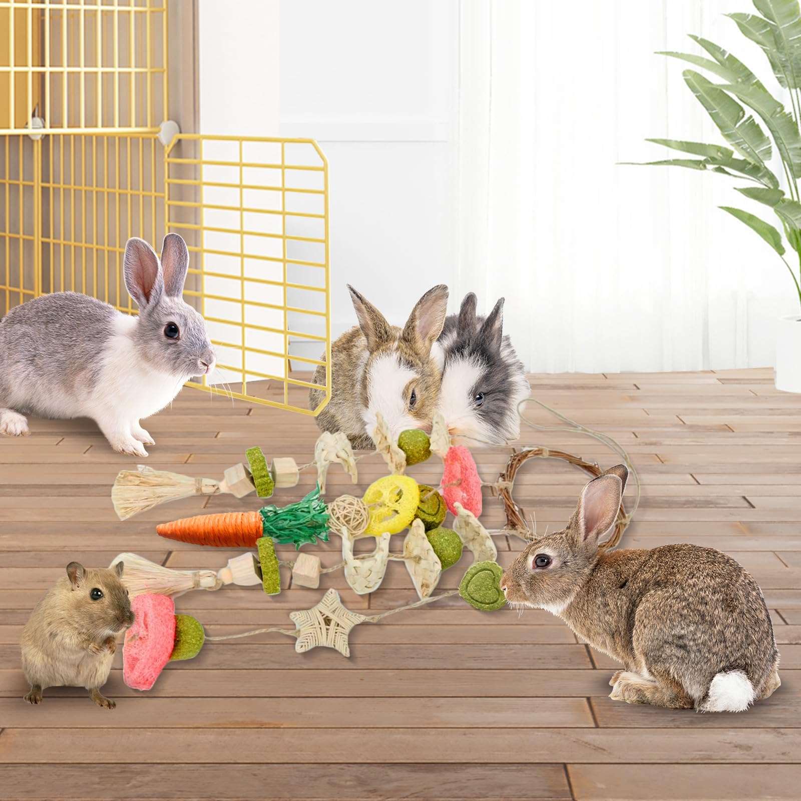 Jorewood Rabbit Chew Toys foraging and activity during cage play