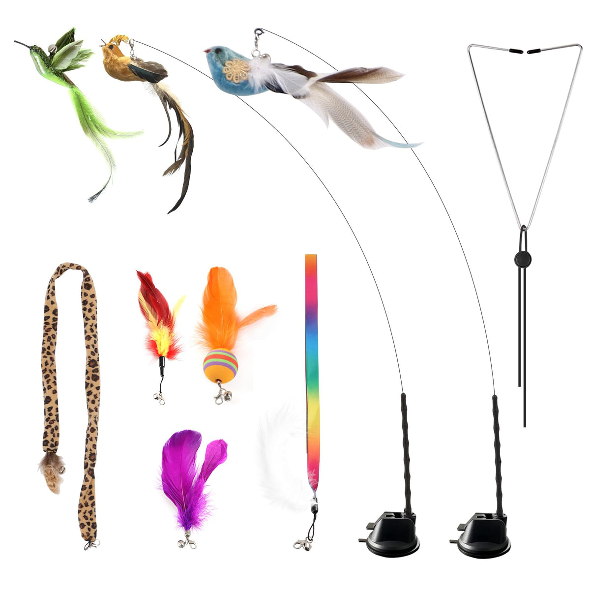 Jority suction cat toy bird attachment for engaging indoor play and hunting-like movement