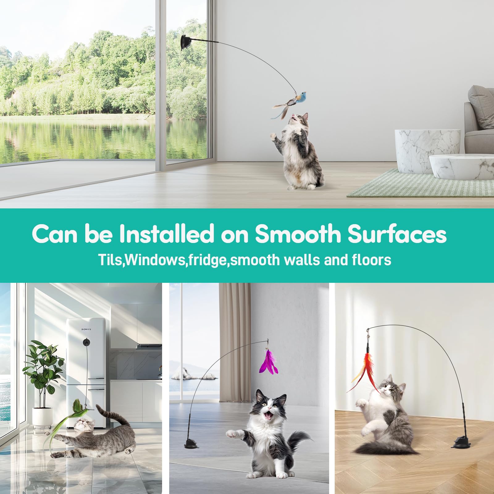 Jority suction cat toy feathers encourages fluttering chases and batting practice