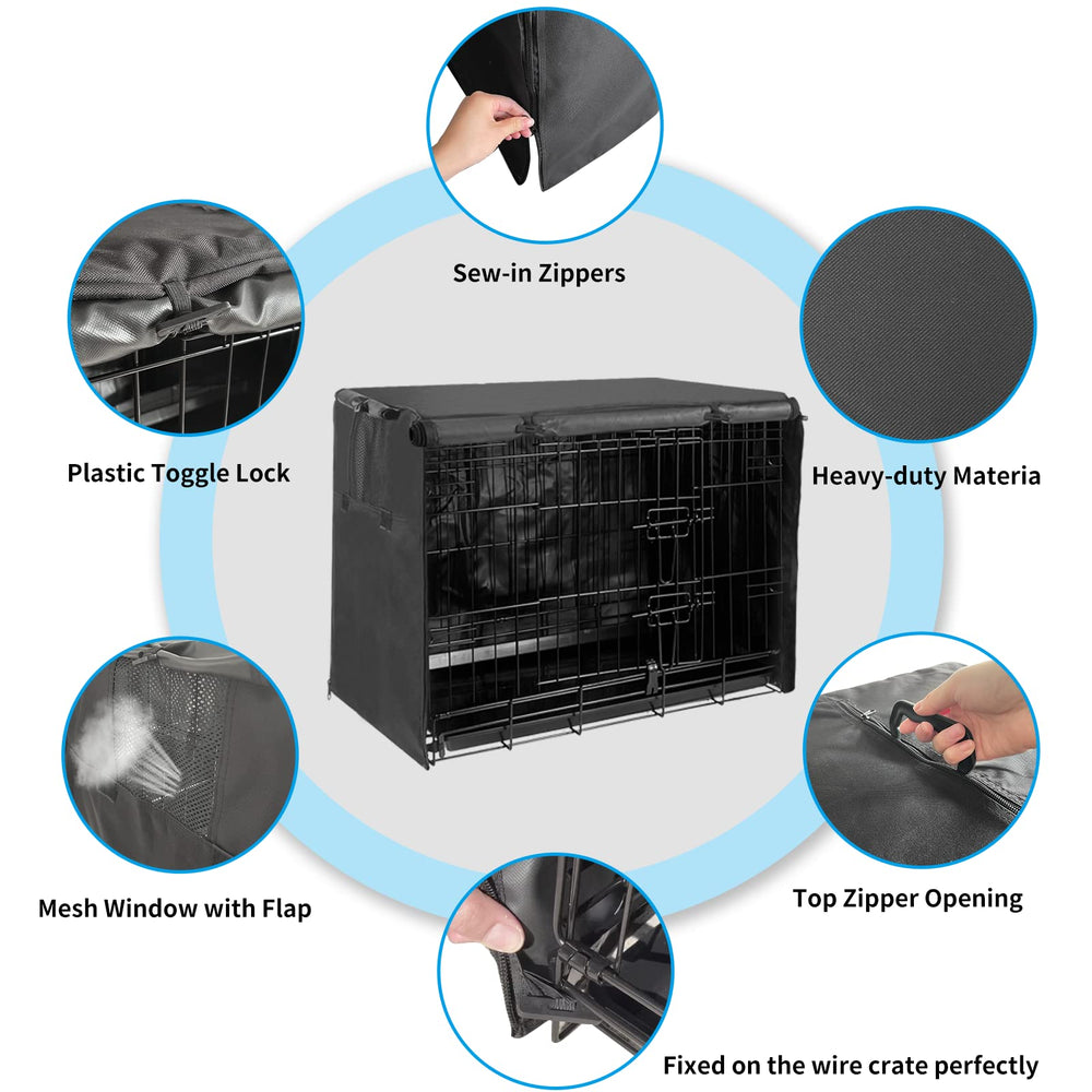 Joroamp dog crate cover bottom-secure toggles keep it steady outdoors.
