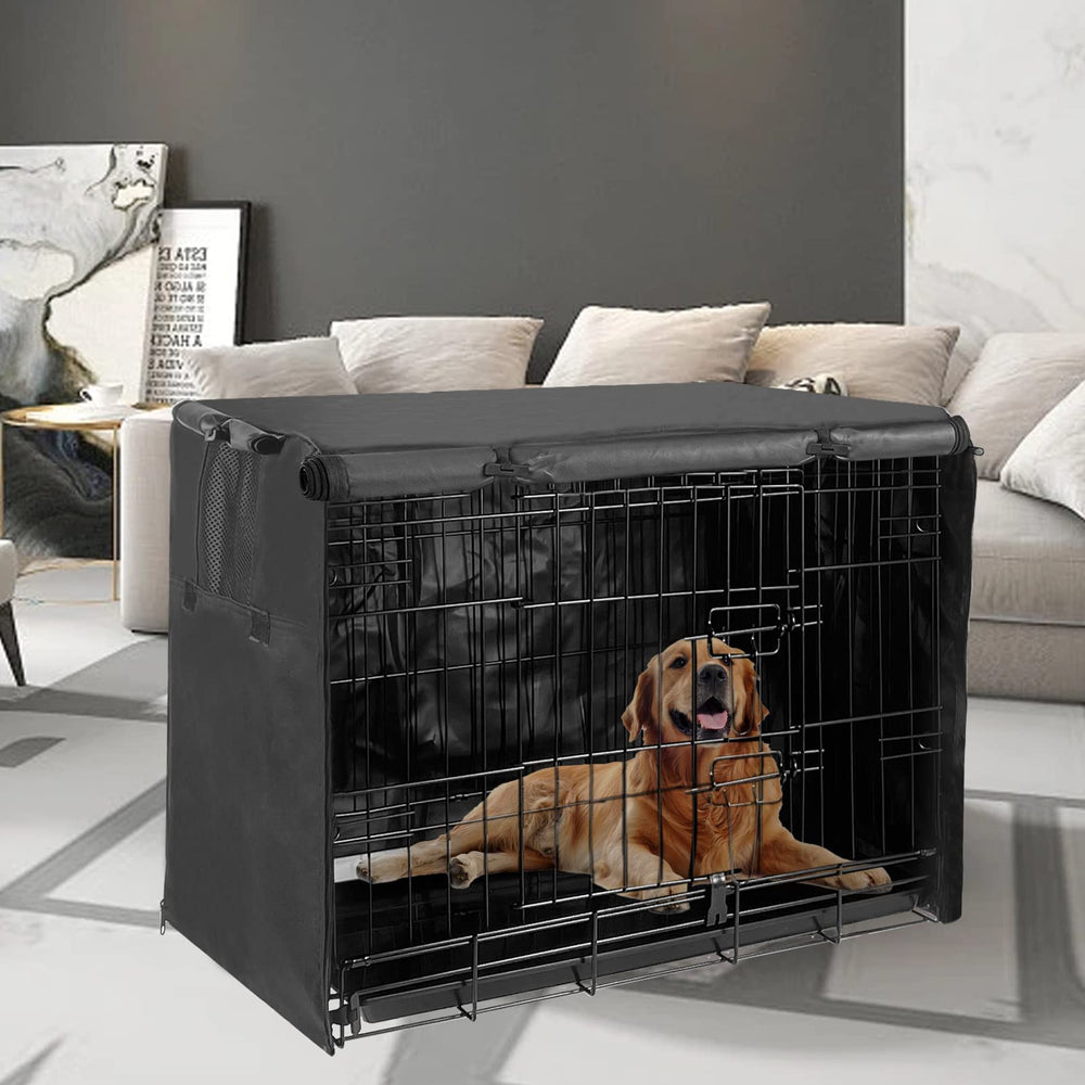Joroamp dog crate cover used indoors and outdoors for versatile protection.