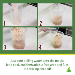 Josh's Frogs melanogaster fruit fly media ready-to-use mix supports quick culture setup.