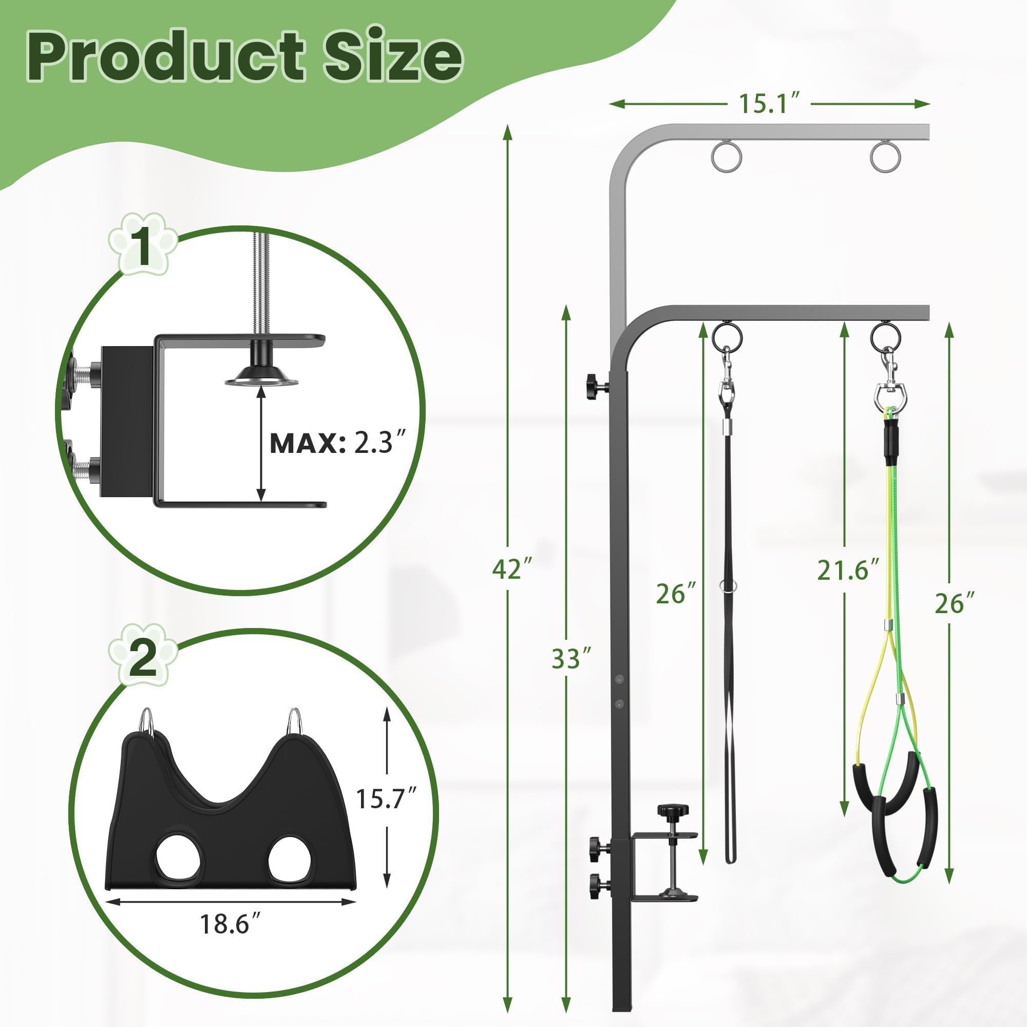 Josmimic clamp fits tabletops up to 2.3 inches thick for flexible use.