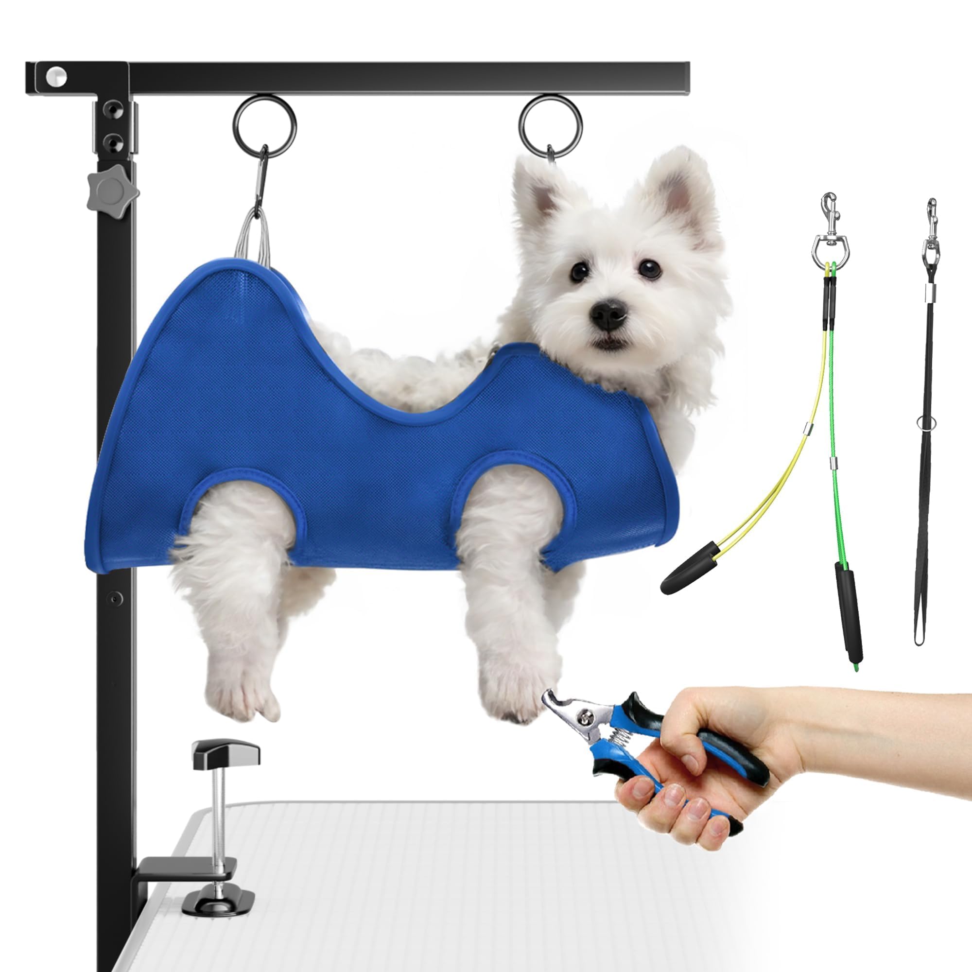 Josmimic foldable grooming arm clamp showing adjustable height for precise grooming