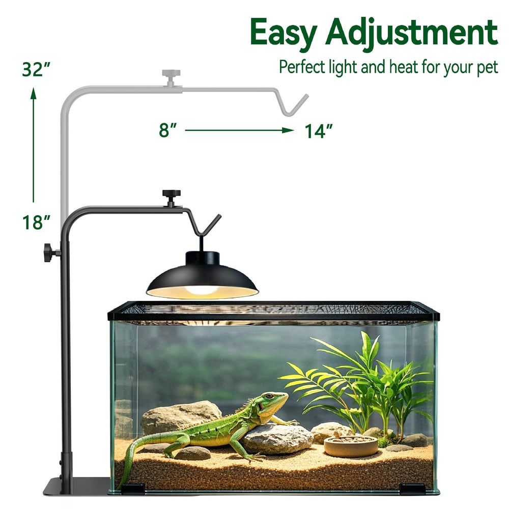 Josmimic reptile heat lamp stand adjustable arm shows flexible light placement