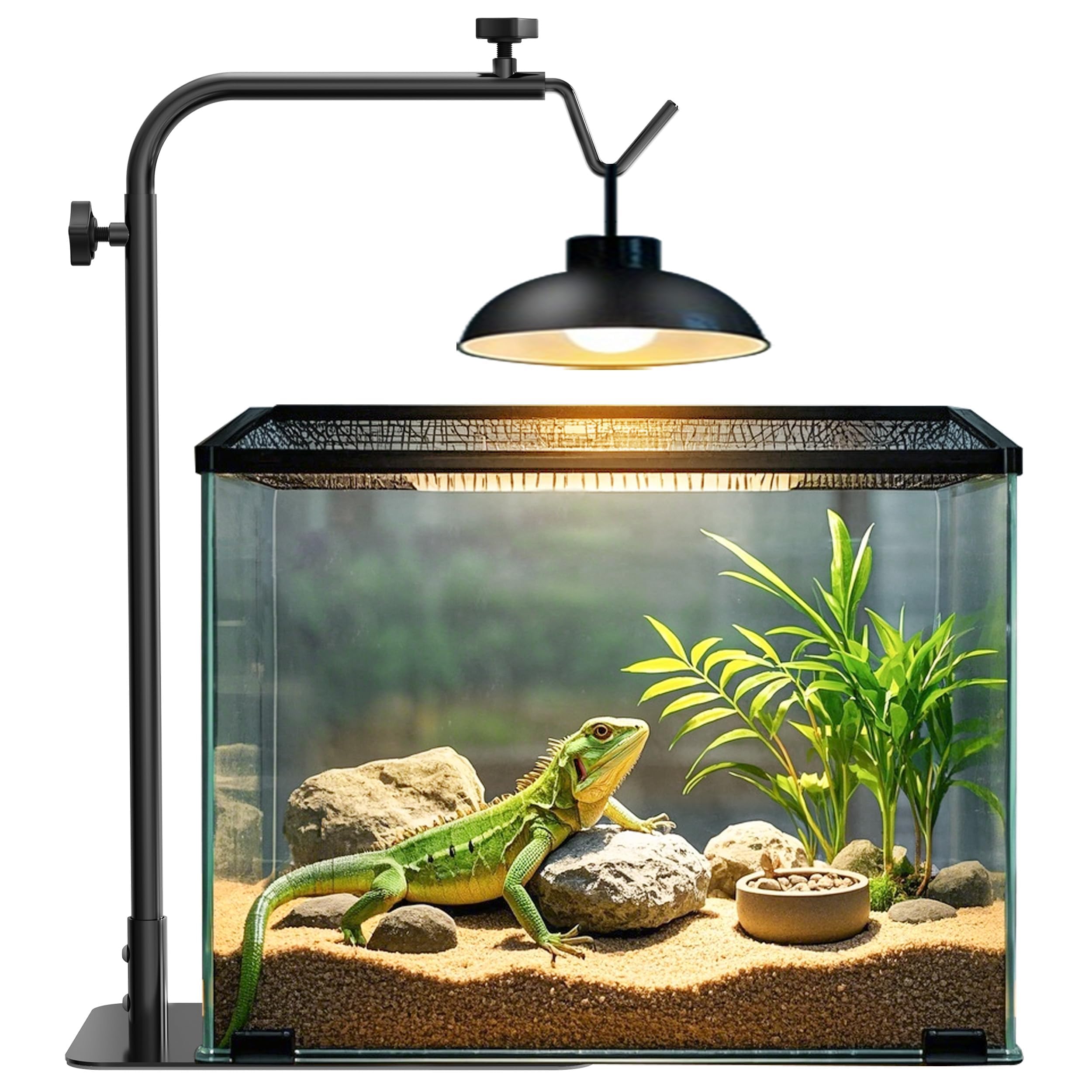 Josmimic reptile heat lamp stand near aquarium for versatile heating