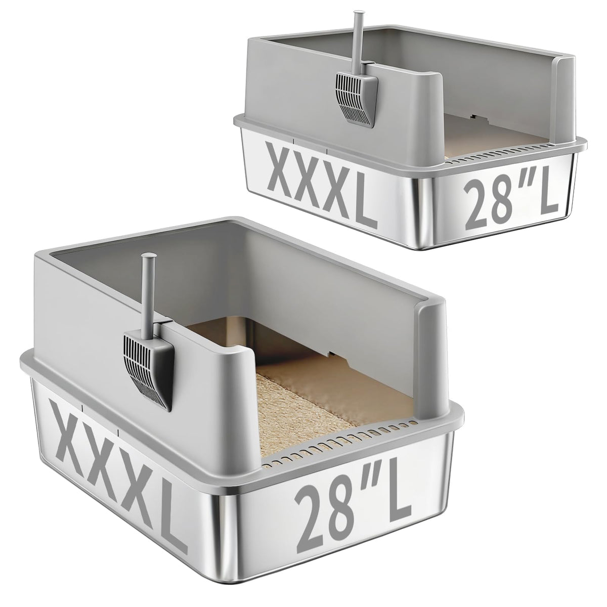 Jotesnew 28in XL litter box with lid, easy-clean stainless steel.