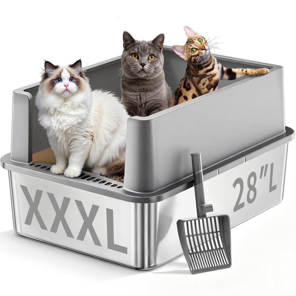 Jotesnew XXXL stainless steel litter box top view shows spacious 60L capacity for big cats.