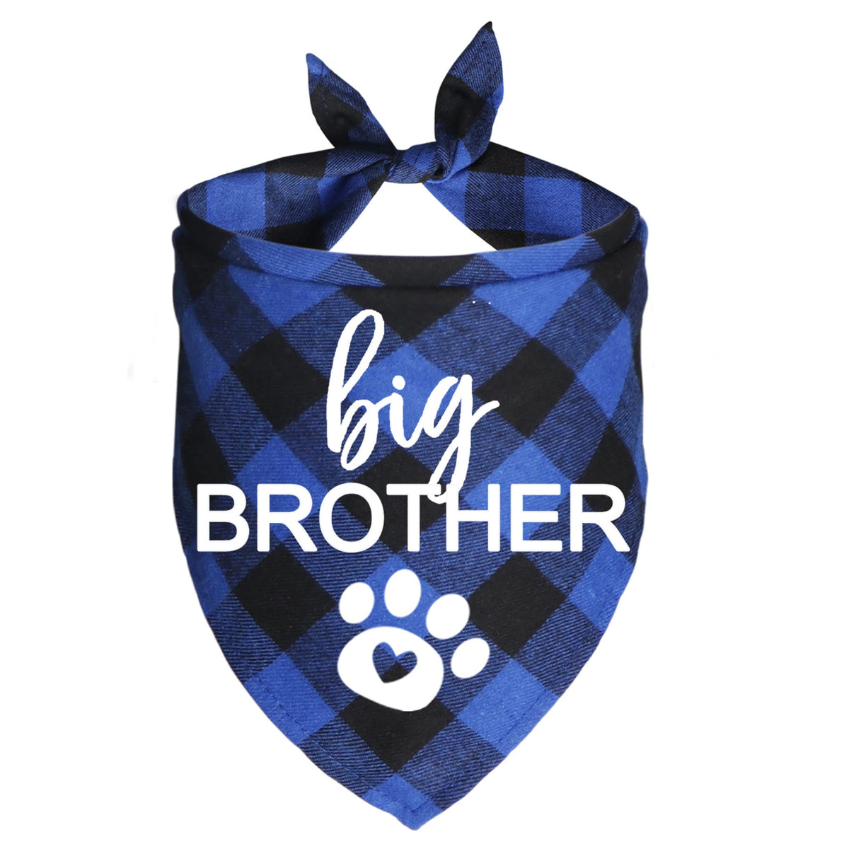 JOTFA big brother dog bandana folded in blue plaid for ready photos.
