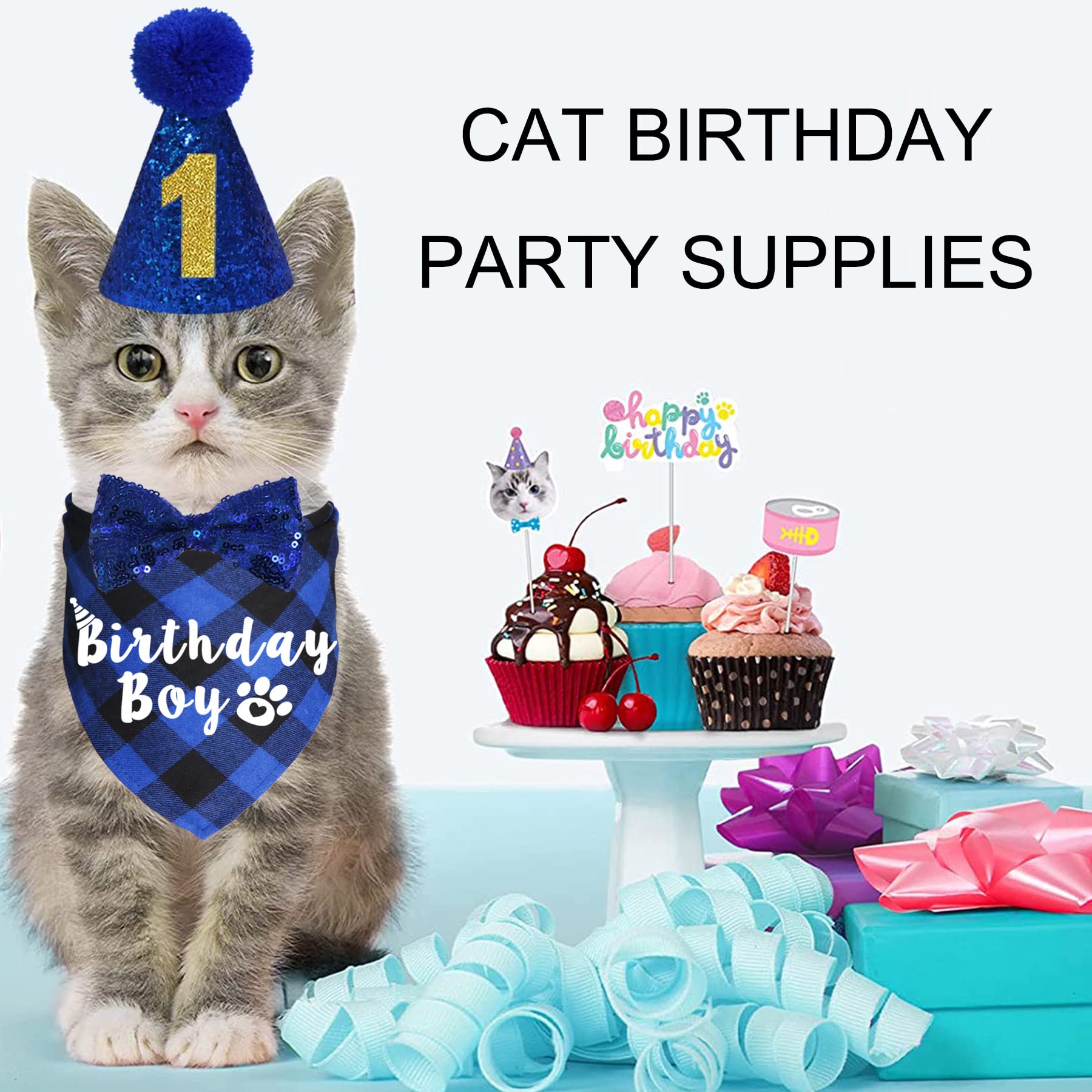 JOTFA cat birthday hat blue adjustable, comfortable party wear for cats