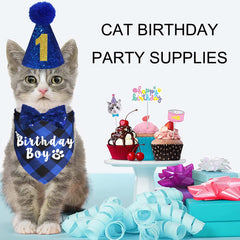 JOTFA cat birthday hat blue adjustable, comfortable party wear for cats
