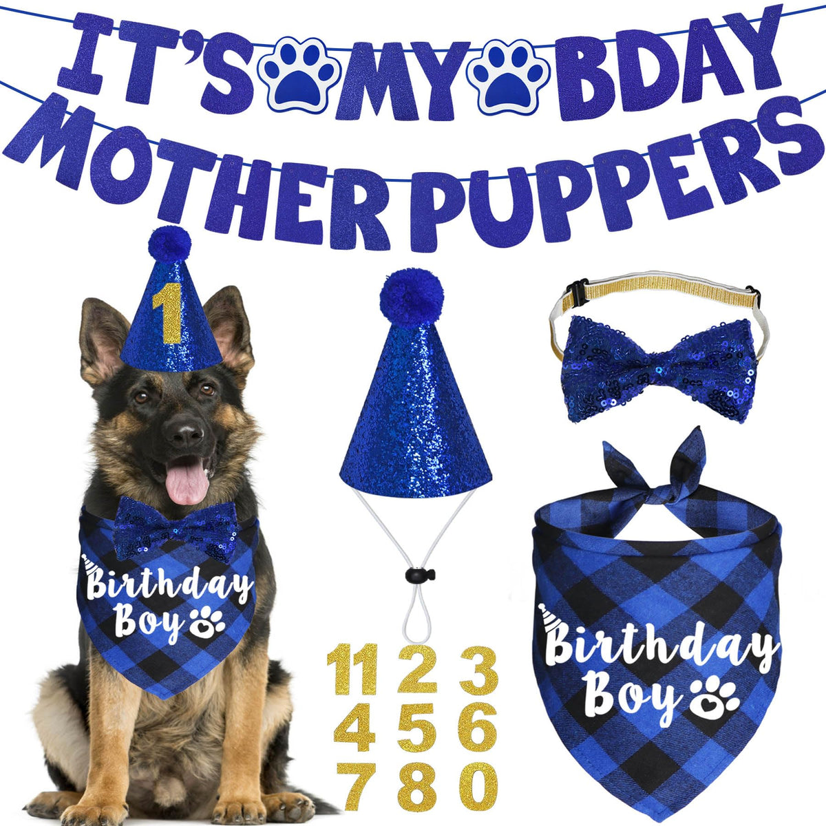 JOTFA dog birthday bandana in blue plaid enhances festive photos and party vibes.