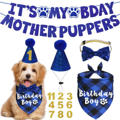 JOTFA dog birthday bandana blue plaid for festive photos