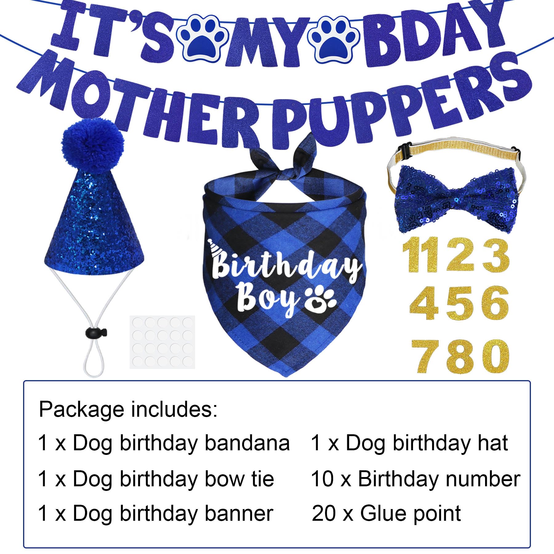 JOTFA dog birthday bow tie in blue complements outfits and party photos.