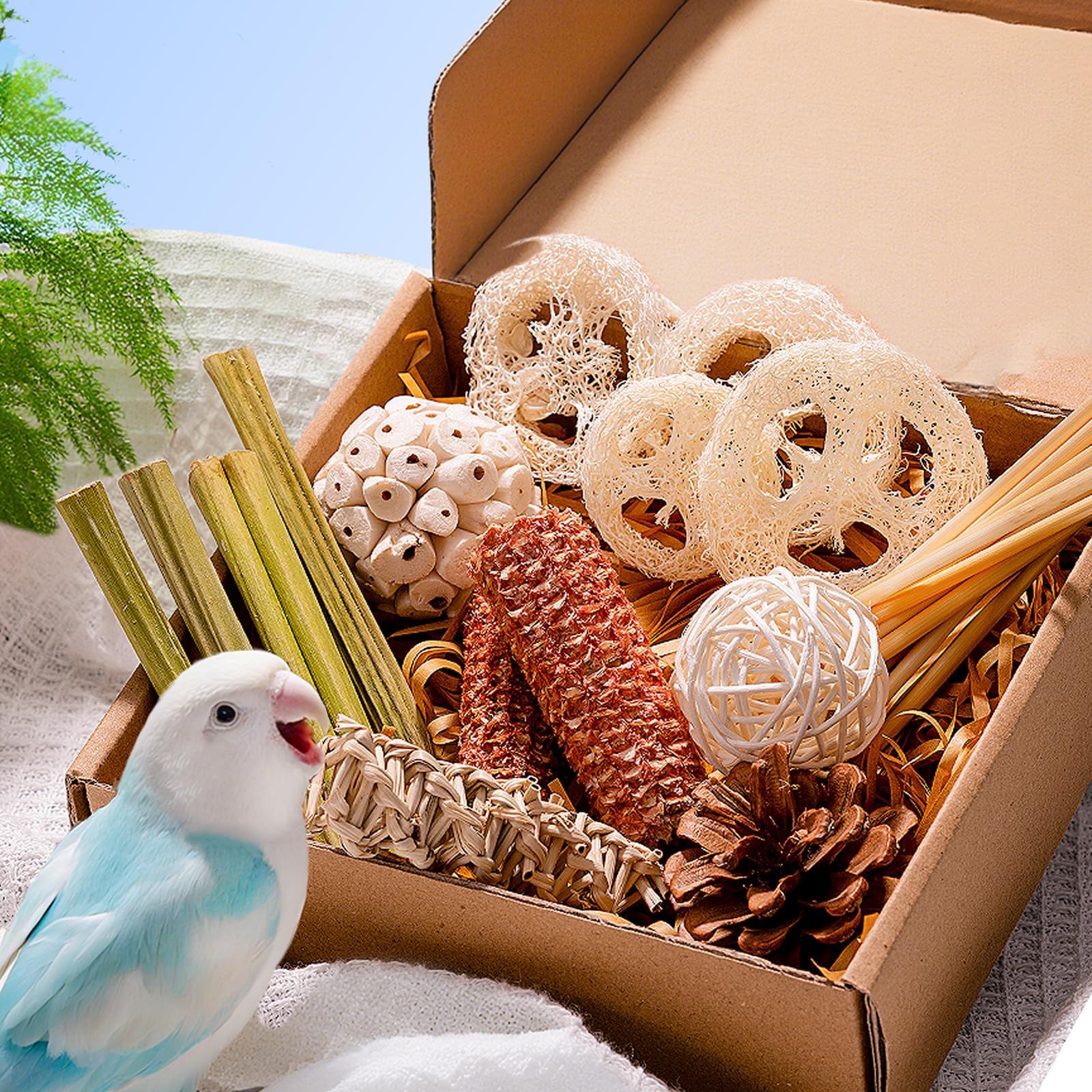 JOUSONTY 30-pcs bird toy pack shot demonstrates complete enrichment for small parrots.