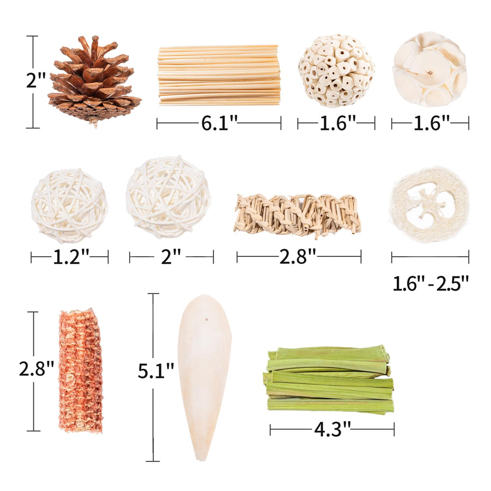 JOUSONTY 11-varieties parrot toys image highlights pine cones and wheat straw for foraging play.